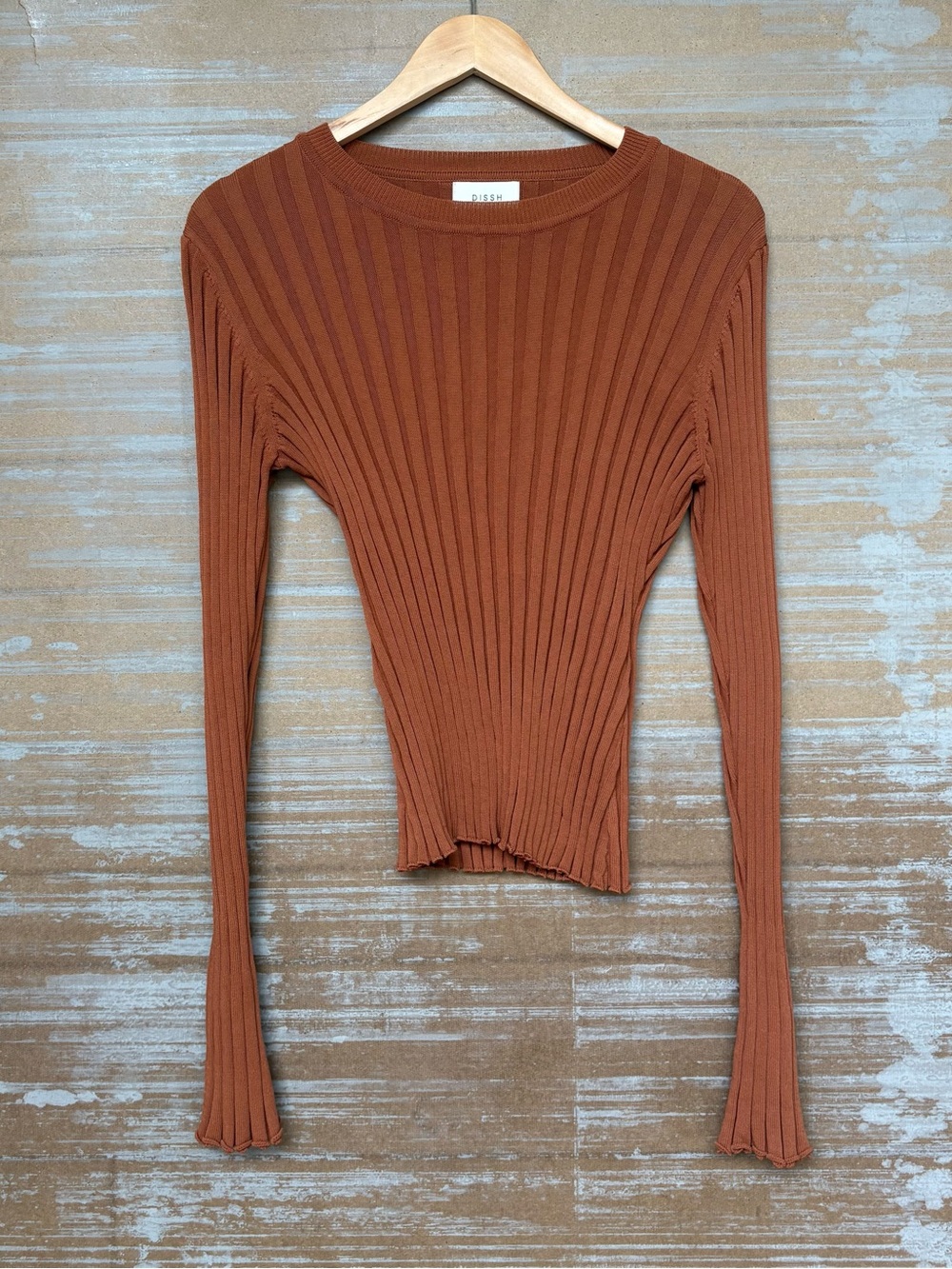 DISSH Ada Knit Top Rust Orange Fall Ribbed Stretch Womens M